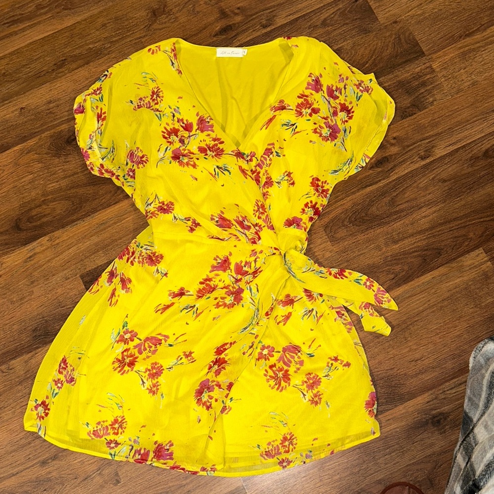All in Favor Yellow Floral Wrap Dress
